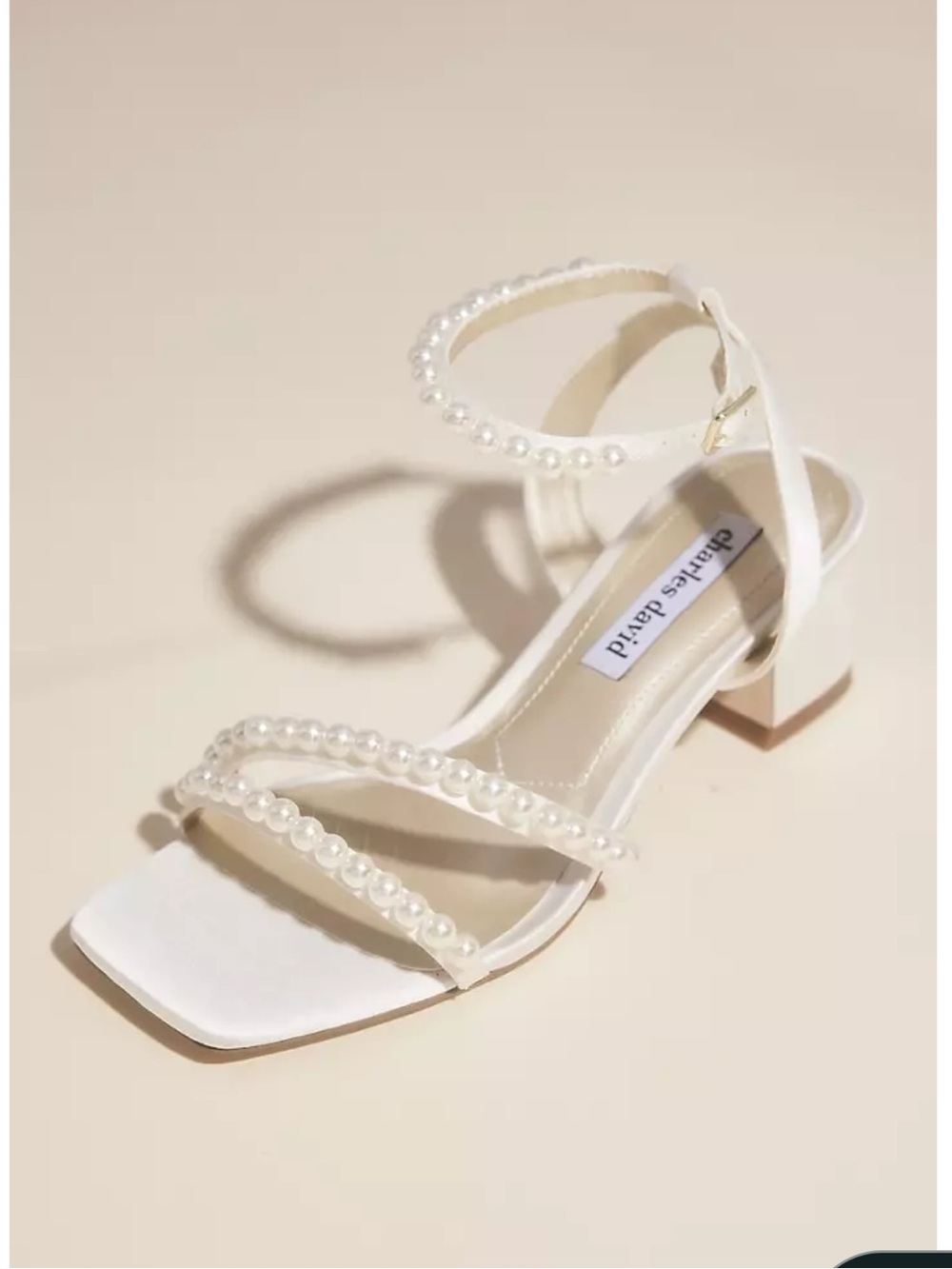 Charles David Pearl Strap White Block Heel Sandal
